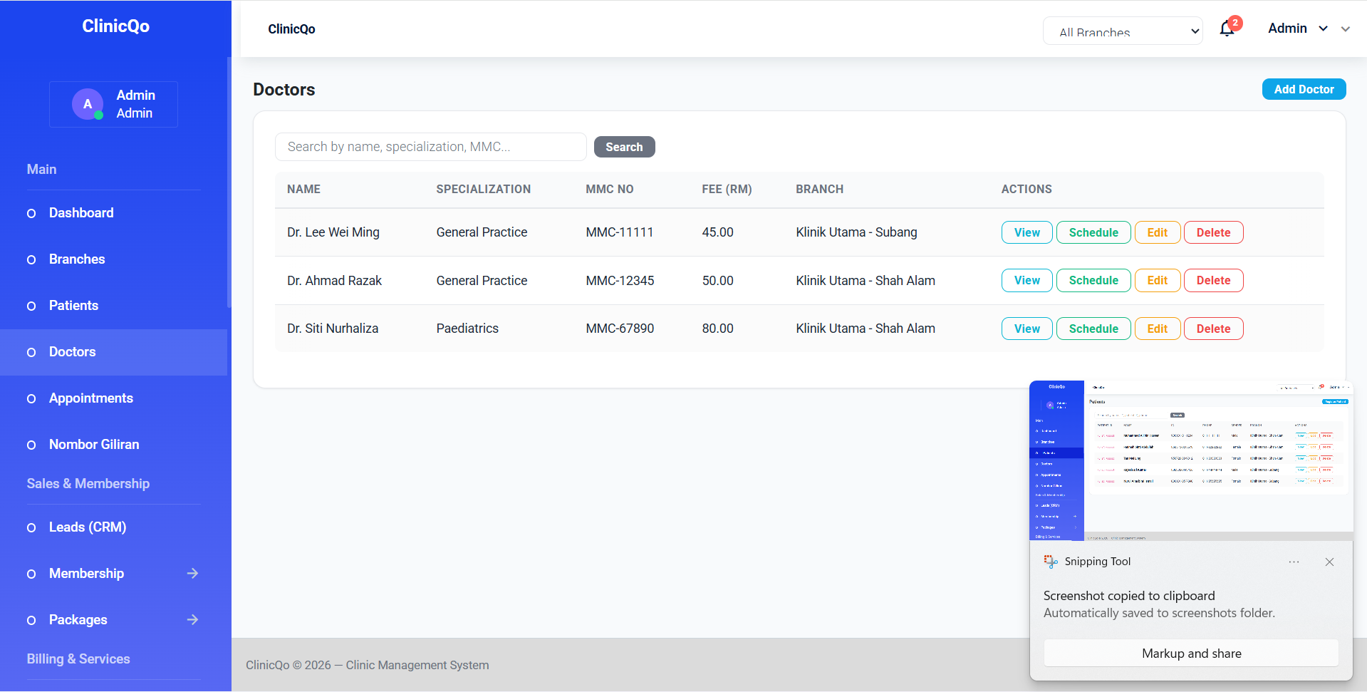 Custom Multi-Branch Clinic Management System — image 4